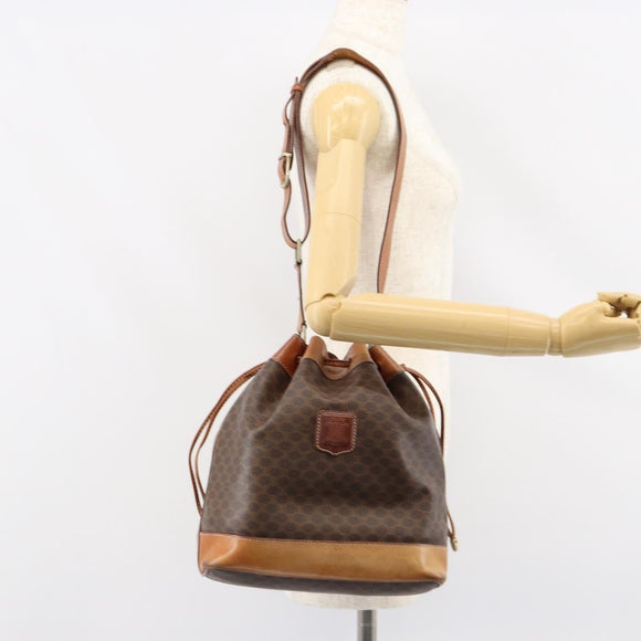 CELINE Macadam Canvas Tote Bag PVC Leather Brown Gold Auth 149549
