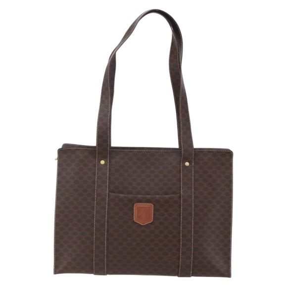 CELINE Macadam Canvas Shoulder Bag PVC Leather Brown Gold Auth 149556