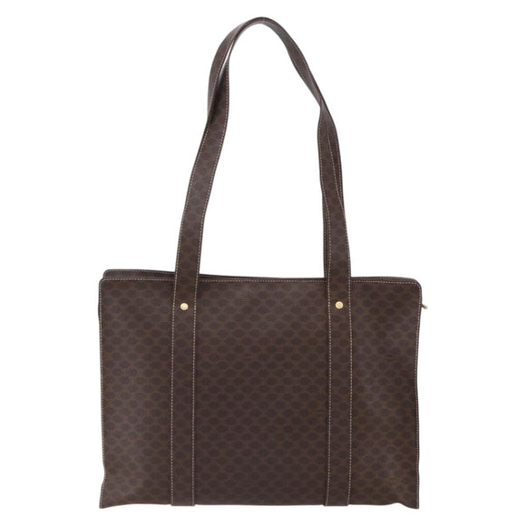 CELINE Macadam Canvas Shoulder Bag PVC Leather Brown Gold Auth 149556