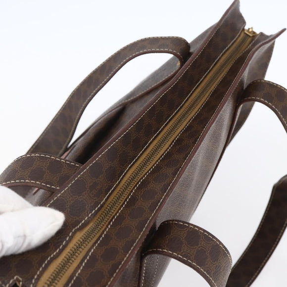 CELINE Macadam Canvas Shoulder Bag PVC Leather Brown Gold Auth 149556