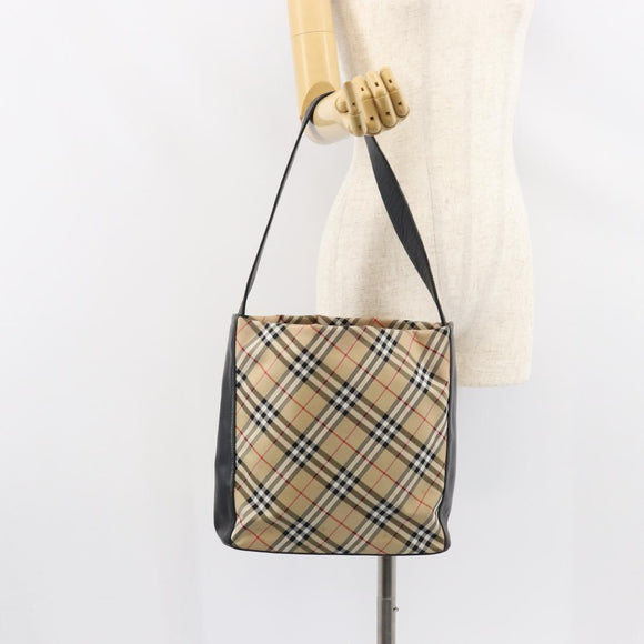 Burberrys Nova Check Shoulder Bag Nylon Beige Silver Auth 149560