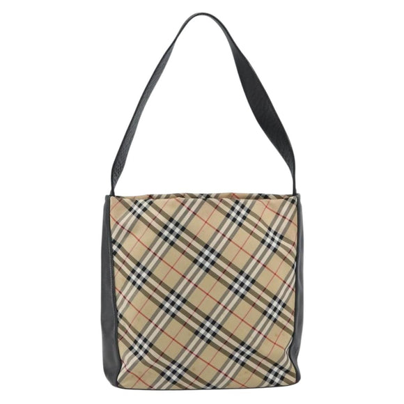 Burberrys Nova Check Shoulder Bag Nylon Beige Silver Auth 149560