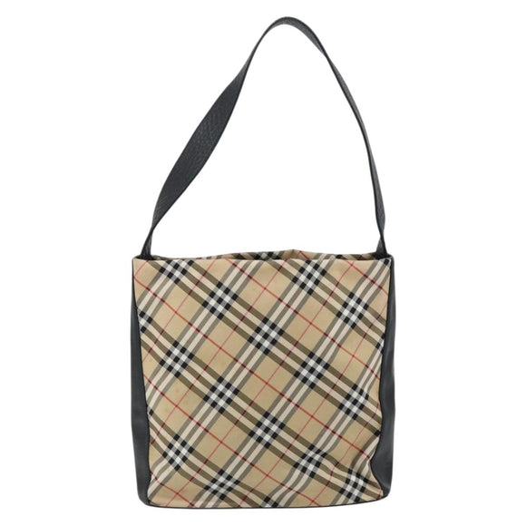 Burberrys Nova Check Shoulder Bag Nylon Beige Silver Auth 149560
