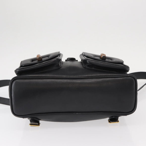 GUCCI Bamboo Backpack Leather Black Gold 003 1998 0016 Auth 149568