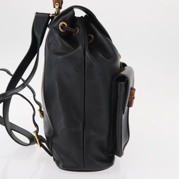 GUCCI Bamboo Backpack Leather Black Gold 003 1998 0016 Auth 149568