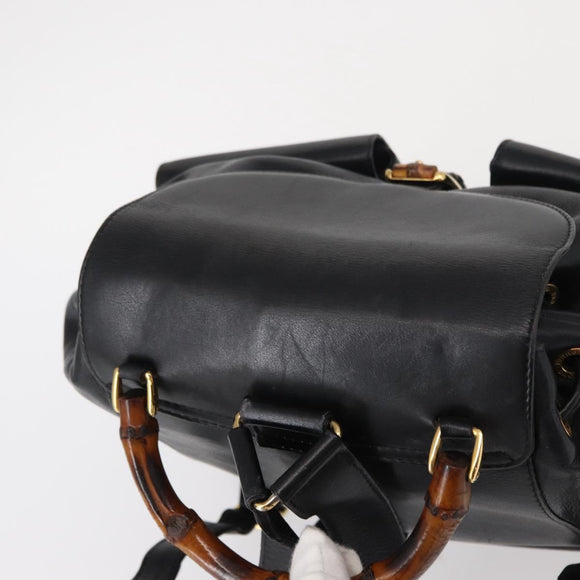 GUCCI Bamboo Backpack Leather Black Gold 003 1998 0016 Auth 149568