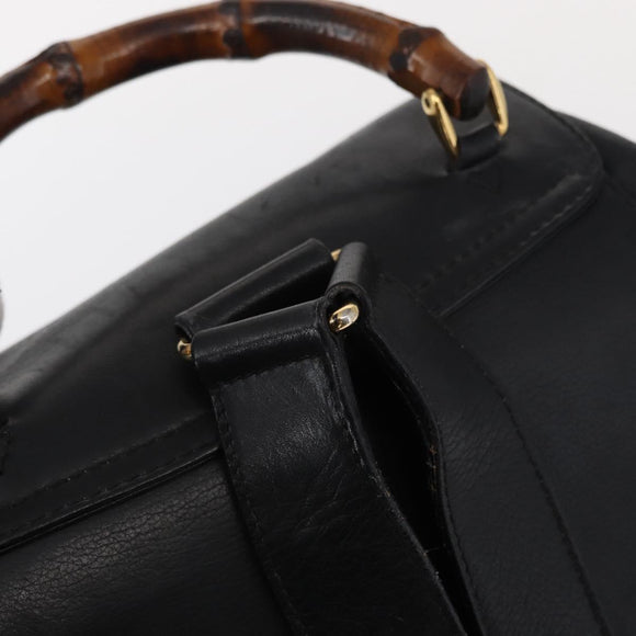 GUCCI Bamboo Backpack Leather Black Gold 003 1998 0016 Auth 149568
