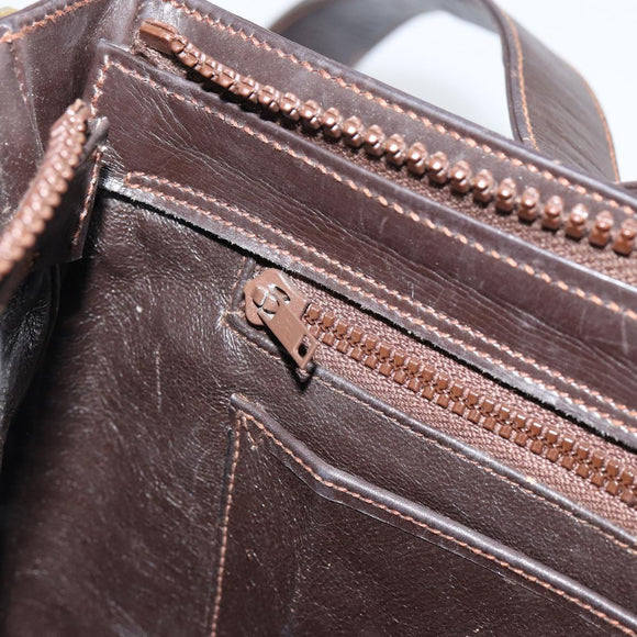 GUCCI Web Sherry Line Shoulder Bag Leather Dark Brown Gold Auth 149569