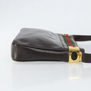 GUCCI Web Sherry Line Shoulder Bag Leather Dark Brown Gold Auth 149569-3