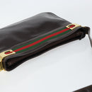 GUCCI Web Sherry Line Shoulder Bag Leather Dark Brown Gold Auth 149569-6