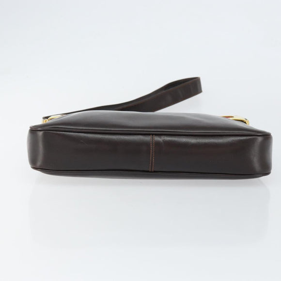 GUCCI Web Sherry Line Shoulder Bag Leather Dark Brown Gold Auth 149569