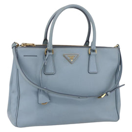 PRADA Galleria Hand Bag Safiano leather 2way Light Blue Gold Auth 149570