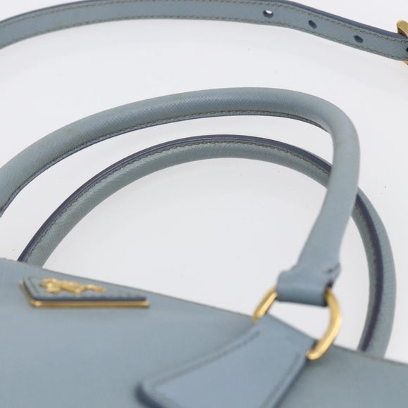 PRADA Galleria Hand Bag Safiano leather 2way Light Blue Gold Auth 149570