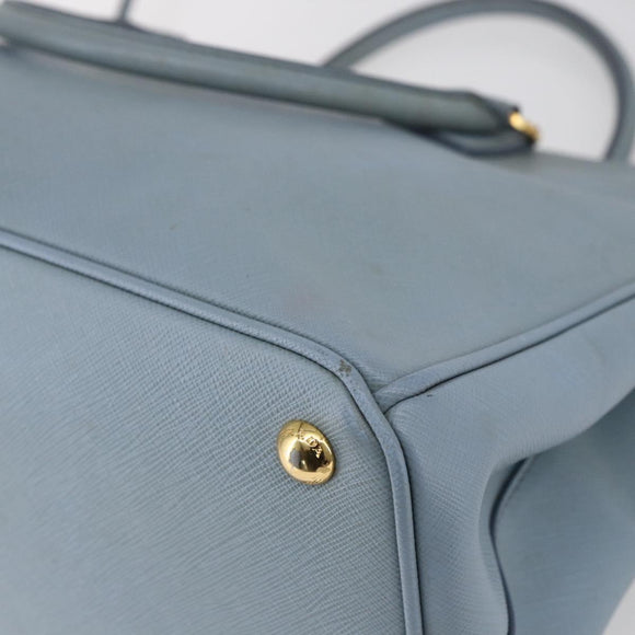 PRADA Galleria Hand Bag Safiano leather 2way Light Blue Gold Auth 149570