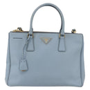 PRADA Galleria Hand Bag Safiano leather 2way Light Blue Gold Auth 149570-13