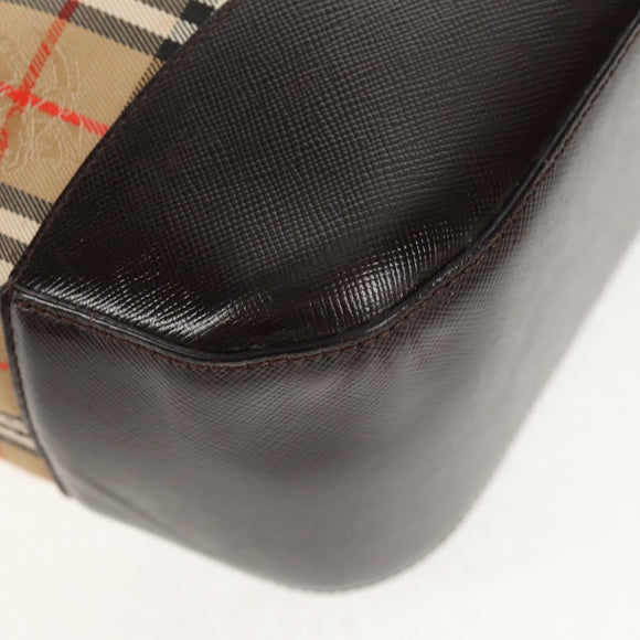 BURBERRY Nova Check Hand Bag Canvas Leather Beige Gold Auth 149571A