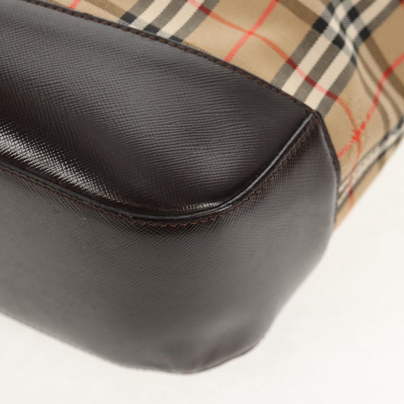 BURBERRY Nova Check Hand Bag Canvas Leather Beige Gold Auth 149571A