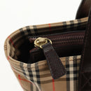 BURBERRY Nova Check Hand Bag Canvas Leather Beige Gold Auth 149571A-18