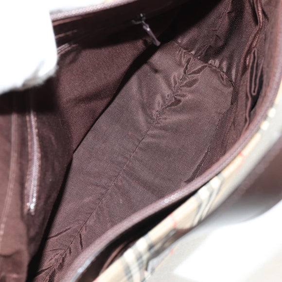 BURBERRY Nova Check Hand Bag Canvas Leather Beige Gold Auth 149571A