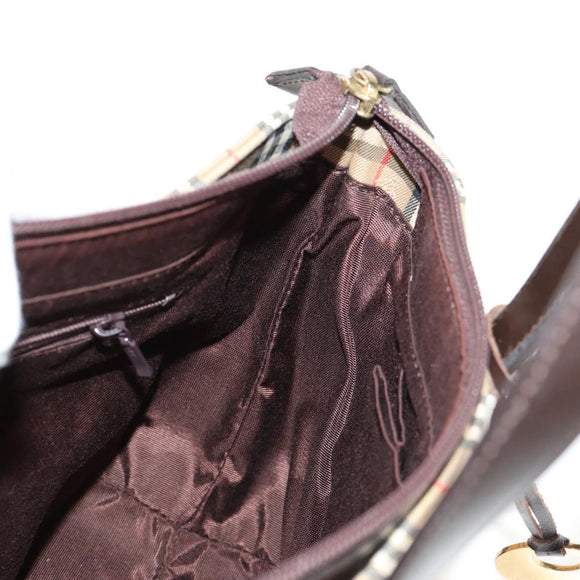 BURBERRY Nova Check Hand Bag Canvas Leather Beige Gold Auth 149571A