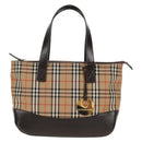 BURBERRY Nova Check Hand Bag Canvas Leather Beige Gold Auth 149571A-13