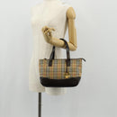 BURBERRY Nova Check Hand Bag Canvas Leather Beige Gold Auth 149571A-24
