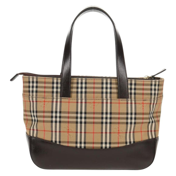 BURBERRY Nova Check Hand Bag Canvas Leather Beige Gold Auth 149571A