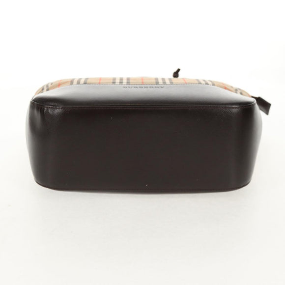 BURBERRY Nova Check Hand Bag Canvas Leather Beige Gold Auth 149571A