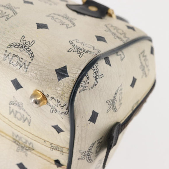 MCM Logogram Vicetos Mini Hand Bag PVC 2way White Gold Auth 149573