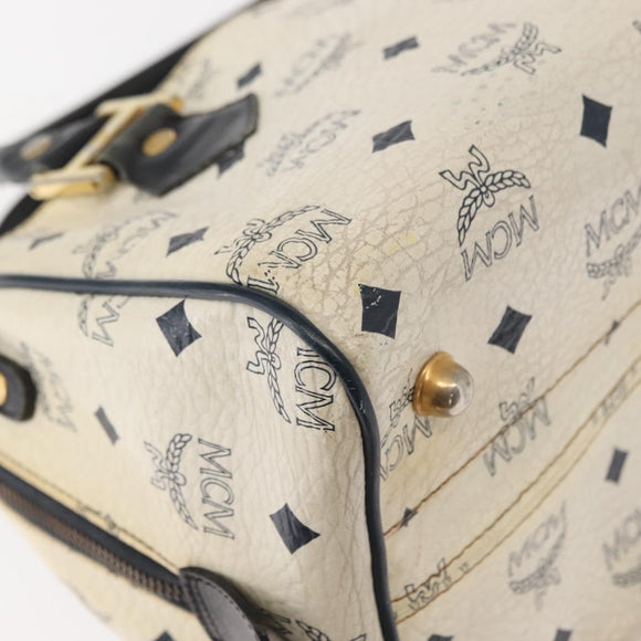 MCM Logogram Vicetos Mini Hand Bag PVC 2way White Gold Auth 149573