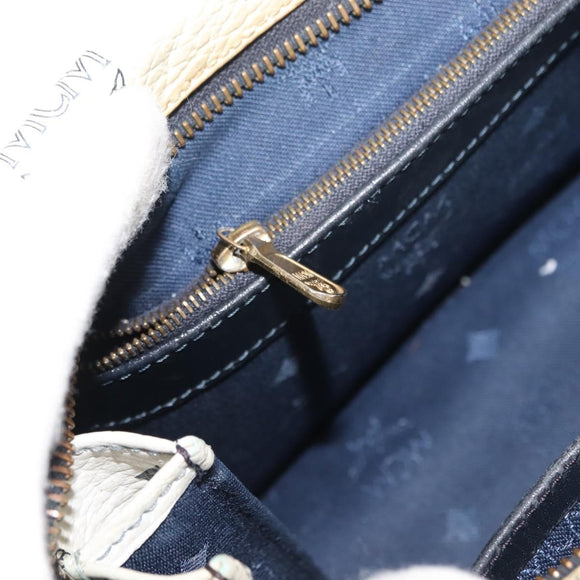 MCM Logogram Vicetos Mini Hand Bag PVC 2way White Gold Auth 149573