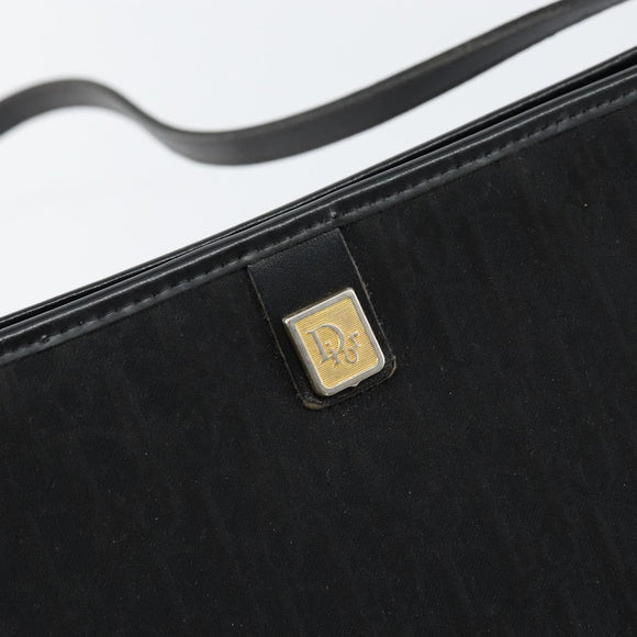 Christian Dior Trotter Canvas Shoulder Bag Black Gold Auth 149574