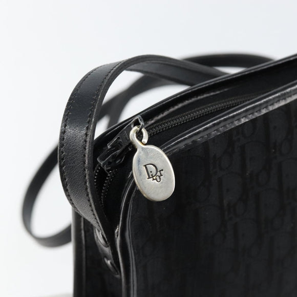 Christian Dior Trotter Canvas Shoulder Bag Black Gold Auth 149574