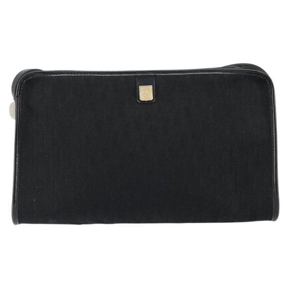 Christian Dior Trotter Canvas Shoulder Bag Black Gold Auth 149574