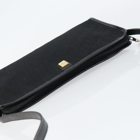 Christian Dior Trotter Canvas Shoulder Bag Black Gold Auth 149574