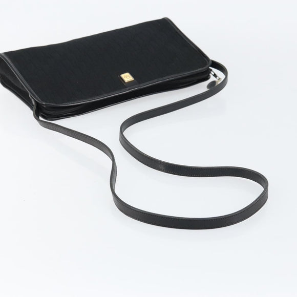 Christian Dior Trotter Canvas Shoulder Bag Black Gold Auth 149574