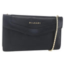 BVLGARI Chain Shoulder Bag Leather Black Gold Auth 149576-1