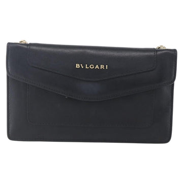 BVLGARI Chain Shoulder Bag Leather Black Gold Auth 149576 - 0
