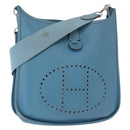 HERMES Evelyn 2 PM Shoulder Bag Leather Blue Silver Auth 149578-1