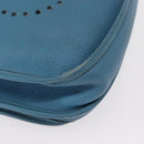 HERMES Evelyn 2 PM Shoulder Bag Leather Blue Silver Auth 149578-9