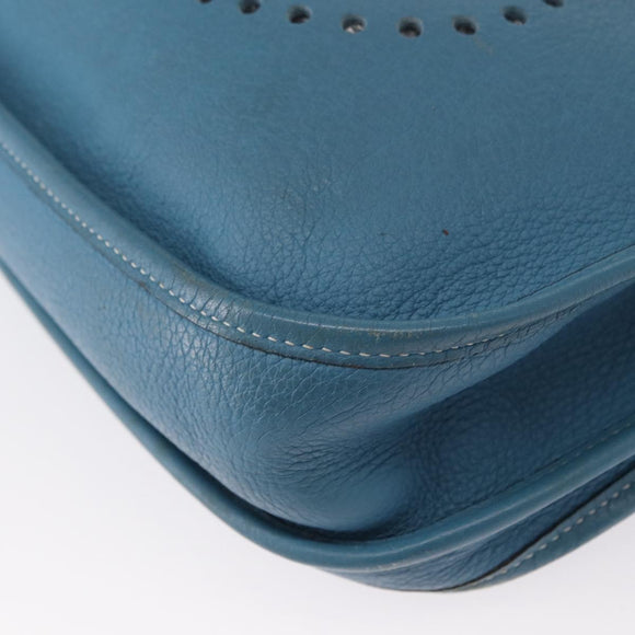 HERMES Evelyn 2 PM Shoulder Bag Leather Blue Silver Auth 149578