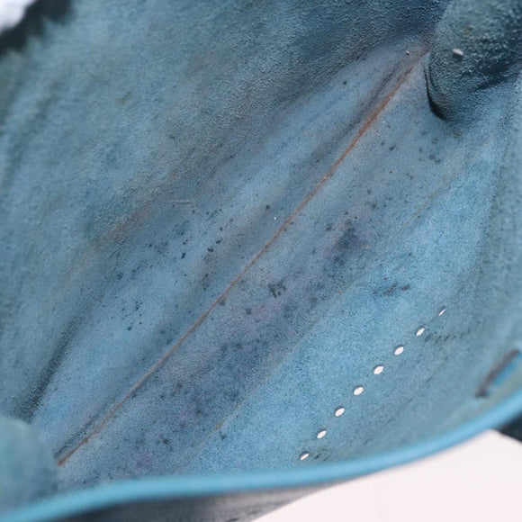 HERMES Evelyn 2 PM Shoulder Bag Leather Blue Silver Auth 149578