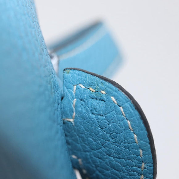 HERMES Evelyn 2 PM Shoulder Bag Leather Blue Silver Auth 149578