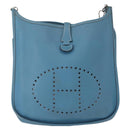 HERMES Evelyn 2 PM Shoulder Bag Leather Blue Silver Auth 149578-13