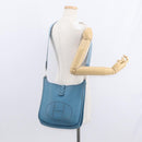HERMES Evelyn 2 PM Shoulder Bag Leather Blue Silver Auth 149578-20