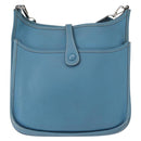 HERMES Evelyn 2 PM Shoulder Bag Leather Blue Silver Auth 149578-2