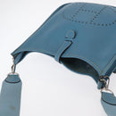 HERMES Evelyn 2 PM Shoulder Bag Leather Blue Silver Auth 149578-6