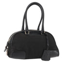 PRADA Hand Bag Nylon Leather Black Silver Auth 149582-1