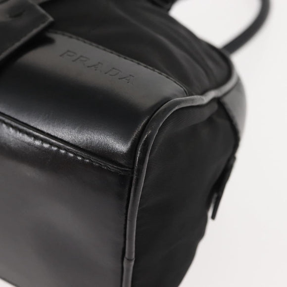 PRADA Hand Bag Nylon Leather Black Silver Auth 149582