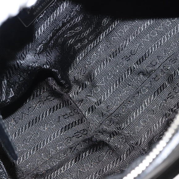 PRADA Hand Bag Nylon Leather Black Silver Auth 149582